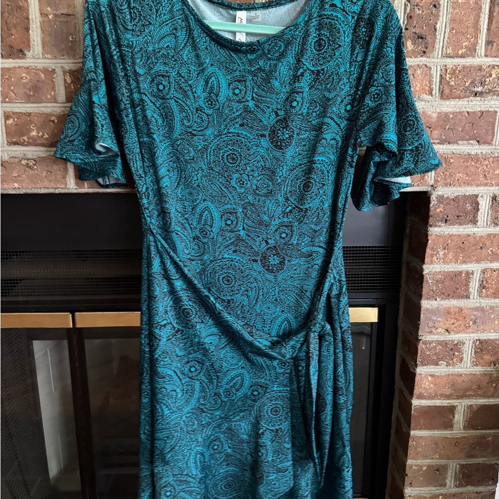 Collection B Teal and Black Paisley Long Sleeve Dress